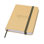 Notitieboek met harde kaft van gerecycled papier met lint A6 pagina’s kleur donkergroen weergave detail met logo