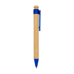 Balpen van bamboe en gerecycled plastic met clip, zwarte inkt kleur blauw tweede weergave met zijkant