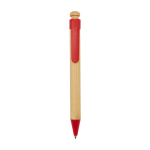 Balpen van bamboe en gerecycled plastic met clip, zwarte inkt kleur rood