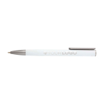 Balpen van gerecycled aluminium met plastic clip, zwarte inkt kleur wit derde weergave voorkant
