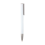 Balpen van gerecycled aluminium met plastic clip, zwarte inkt kleur wit tweede weergave met zijkant