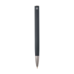 Balpen van gerecycled aluminium met plastic clip, zwarte inkt kleur donkergrijs tweede weergave achterkant