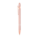 Balpen van gerecycled aluminium met roségouden afwerking, zwarte inkt kleur rose paztel weergave zijkant