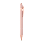 Balpen van gerecycled aluminium met roségouden afwerking, zwarte inkt kleur rose paztel tweede weergave met zijkant