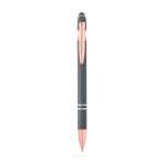 Balpen van gerecycled aluminium met roségouden afwerking, zwarte inkt kleur taupe grijs