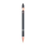 Balpen van gerecycled aluminium met roségouden afwerking, zwarte inkt kleur taupe grijs tweede weergave achterkant