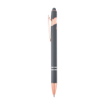 Balpen van gerecycled aluminium met roségouden afwerking, zwarte inkt kleur taupe grijs weergave zijkant