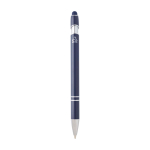 Balpen van gerecycled aluminium met zilveren afwerking, zwarte inkt kleur marineblauw tweede weergave achterkant