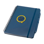 Notitieboek met harde kaft van gerecycled plastic A5 pagina’s kleur marineblauw weergave tampondruk