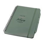 Notitieboek met harde kaft van gerecycled plastic A5 pagina’s kleur pastel groen weergave tampondruk