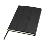 Notitieboek met harde kaft van gerecycled plastic A5 pagina’s kleur zwart weergave detail met logo