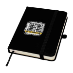 Notitieboek met harde kaft en zachte touch cover A6 pagina’s kleur zwart weergave tampondruk
