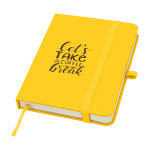 Notitieboek met harde kaft en zachte touch cover A6 pagina’s kleur geel weergave tampondruk