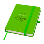 Notitieboek met harde kaft en zachte touch cover A6 pagina’s kleur limoen groen weergave tampondruk