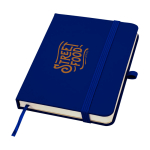 Notitieboek met harde kaft en zachte touch cover A6 pagina’s kleur marineblauw weergave tampondruk