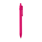 Balpen van gerecycled plastic met balpunt en clip, zwarte inkt kleur fuchsia tweede weergave met zijkant