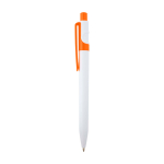 Soft balpen van gerecycled plastic in twee kleuren, blauwe inkt kleur oranje weergave zijkant