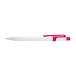 Soft balpen van gerecycled plastic in twee kleuren, blauwe inkt kleur fuchsia tweede weergave voorkant