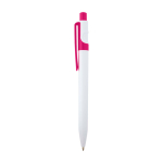 Soft balpen van gerecycled plastic in twee kleuren, blauwe inkt kleur fuchsia weergave zijkant