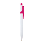 Soft balpen van gerecycled plastic in twee kleuren, blauwe inkt kleur fuchsia tweede weergave met zijkant