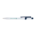 Sofistische balpen van gerecycled plastic, zwarte inkt kleur marineblauw weergave tampondruk