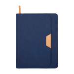 Portfolio van gerecycled plastic met afgeronde hoeken A5 pagina’s kleur marineblauw tweede weergave voorkant