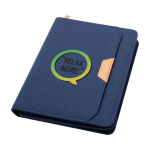 Portfolio van gerecycled plastic met afgeronde hoeken A5 pagina’s kleur marineblauw