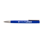 Balpen van gerecycled aluminium met zilveren clip, blauwe inkt kleur blauw derde weergave voorkant
