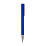 Balpen van gerecycled aluminium met zilveren clip, blauwe inkt kleur blauw tweede weergave met zijkant