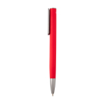 Balpen van gerecycled aluminium met zilveren clip, blauwe inkt kleur rood weergave zijkant