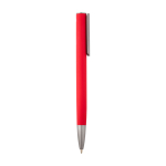 Balpen van gerecycled aluminium met zilveren clip, blauwe inkt kleur rood tweede weergave met zijkant