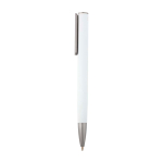 Balpen van gerecycled aluminium met zilveren clip, blauwe inkt kleur wit weergave zijkant