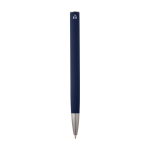 Balpen van gerecycled aluminium met zilveren clip, blauwe inkt kleur marineblauw tweede weergave achterkant
