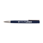 Balpen van gerecycled aluminium met zilveren clip, blauwe inkt kleur marineblauw derde weergave voorkant