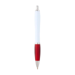 Gebogen balpen van gerecycled plastic met grip, zwarte inkt kleur rood tweede weergave achterkant