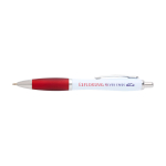 Gebogen balpen van gerecycled plastic met grip, zwarte inkt kleur rood