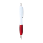 Gebogen balpen van gerecycled plastic met grip, zwarte inkt kleur rood tweede weergave met zijkant