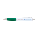 Gebogen balpen van gerecycled plastic met grip, zwarte inkt kleur groen