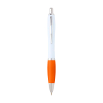 Gebogen balpen van gerecycled plastic met grip, zwarte inkt kleur oranje