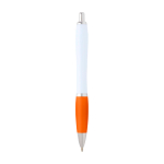 Gebogen balpen van gerecycled plastic met grip, zwarte inkt kleur oranje tweede weergave achterkant