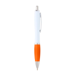 Gebogen balpen van gerecycled plastic met grip, zwarte inkt kleur oranje tweede weergave met zijkant