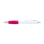 Gebogen balpen van gerecycled plastic met grip, zwarte inkt kleur roze tweede weergave voorkant