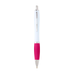 Gebogen balpen van gerecycled plastic met grip, zwarte inkt kleur roze