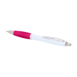 Gebogen balpen van gerecycled plastic met grip, zwarte inkt kleur roze tweede weergave