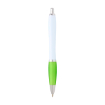 Gebogen balpen van gerecycled plastic met grip, zwarte inkt kleur limoen groen tweede weergave achterkant