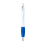 Gebogen balpen van gerecycled plastic met grip, zwarte inkt kleur pastel blauw