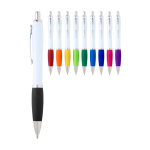 Gebogen balpen van gerecycled plastic met grip, zwarte inkt kleur pastel blauw tweede weergave meerdere kleuren