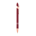 Gerecyclede aluminium pen met roségouden details, blauwe inkt kleur bordeaux tweede weergave met zijkant