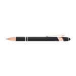 Gerecyclede aluminium pen met roségouden details, blauwe inkt kleur zwart tweede weergave voorkant