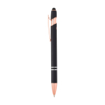 Gerecyclede aluminium pen met roségouden details, blauwe inkt kleur zwart weergave zijkant